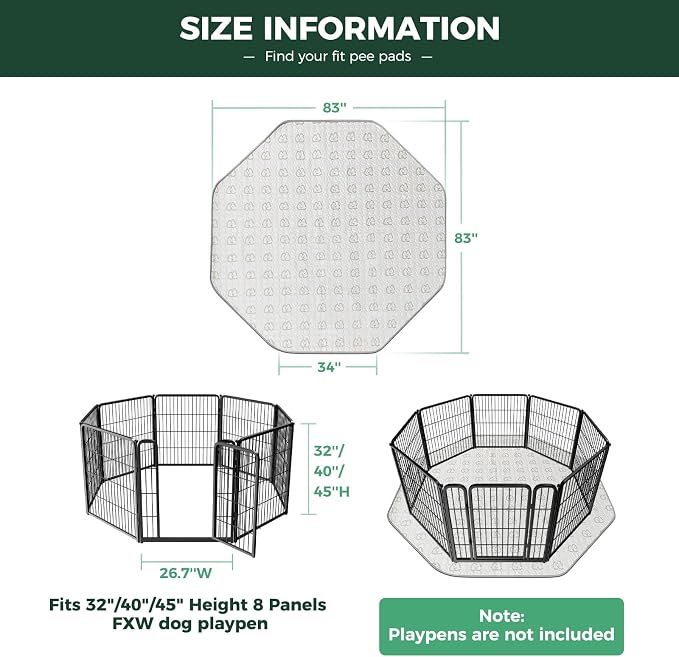 FXW Washable Pee Pads for Dogs, Super Absorbent, 34" Octagon, 1 Pack | Machine washable, Non-slip backing, Fits 32"/40"/45"H 8-Panel FXW Rollick/Homeplus Playpens