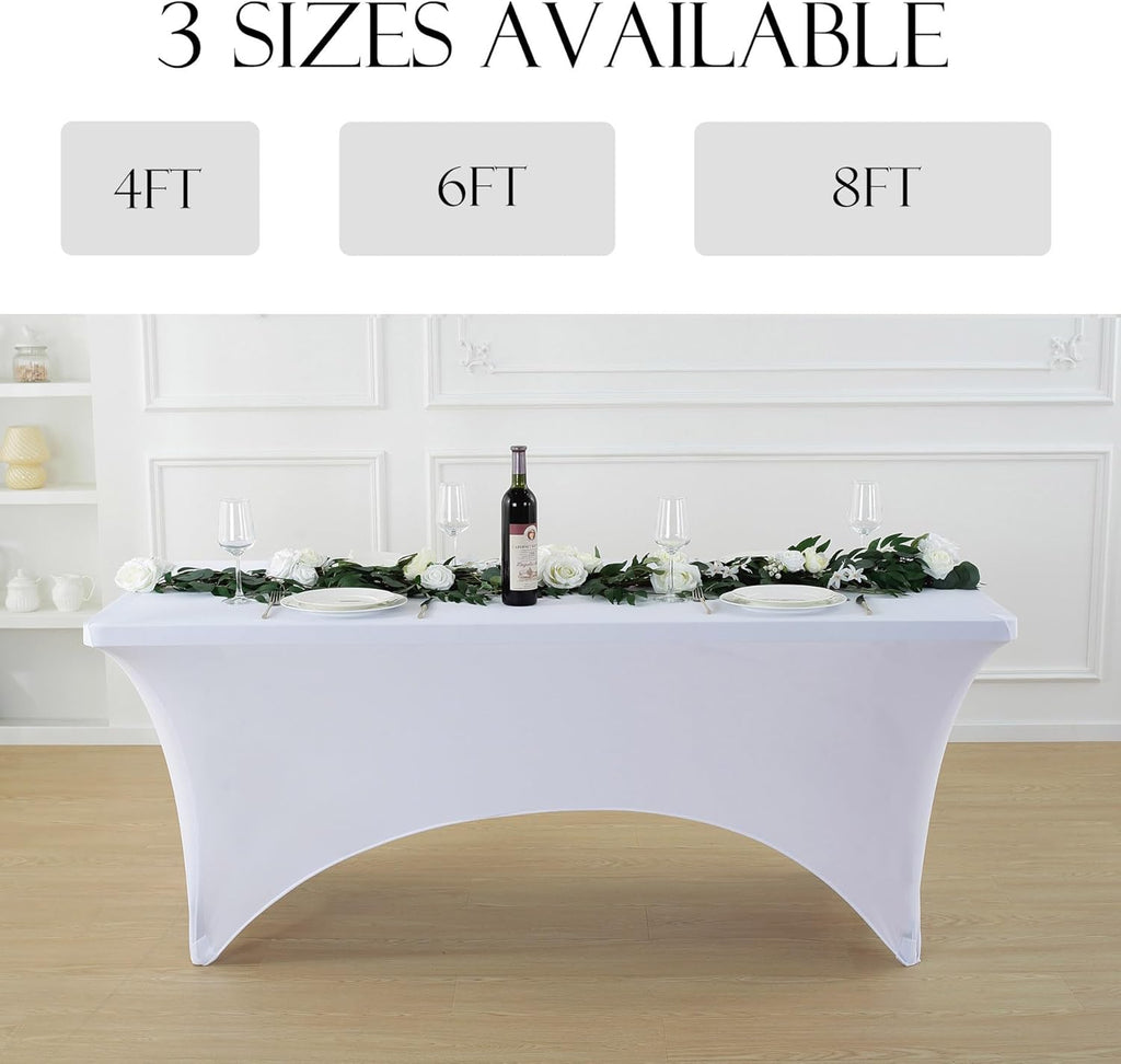 Craft And Party 2 Pack 8ft White Spandex Tablecloth – Fitted Stretch Cover – Universal Fit for Folding Tables – Wrinkle-Free, Washable – Ideal for Parties, Weddings, Events