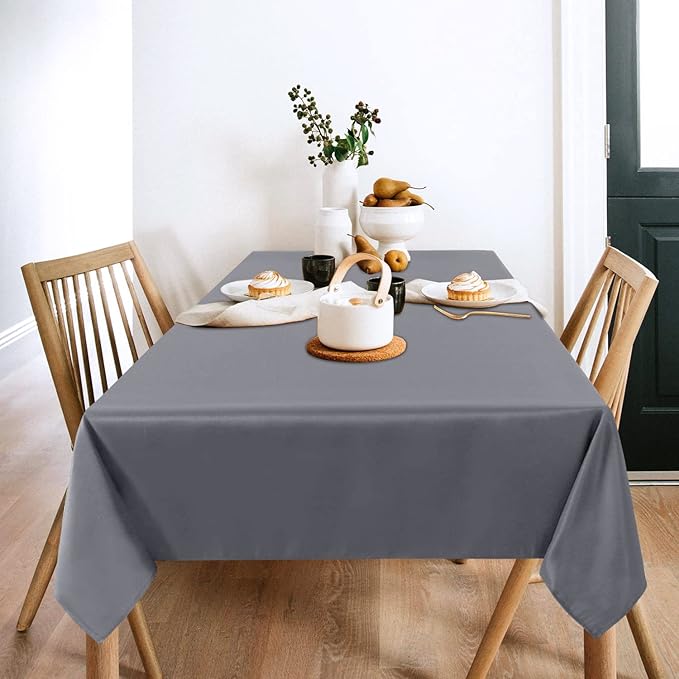 sancua 2 Pack Light Grey Tablecloth 60 x 102 Inch, Rectangle 6 Feet Table Cloth - Stain and Wrinkle Resistant Washable Polyester Table Cover for Dining Tables, Buffet Parties and Camping