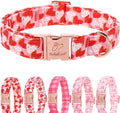 Valentines Dog Collar, Cute Pink Valentine Dog Collars, Doodle Heart Pattern, Adjustable Heavy Duty Pet Collar for Small Medium Large Dogs with Metal Buckle XL