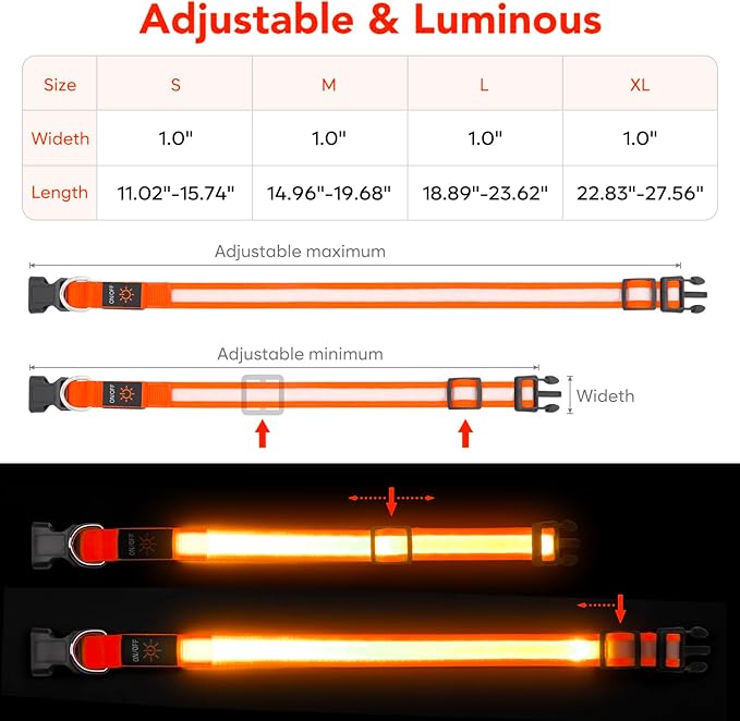Vizpet LED Dog Collar, Light Up Dog Collar Adjustable USB Rechargeable Super Bright Safety Light Glowing Collars for Small Dogs(Small,Orange)