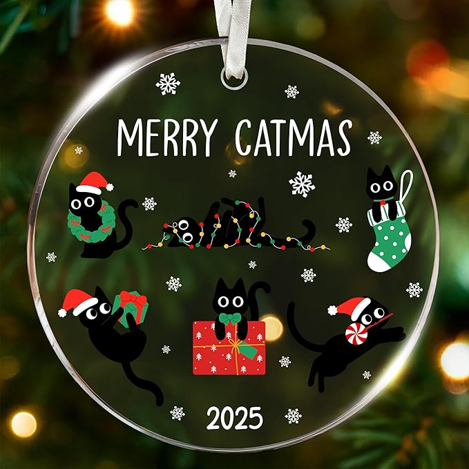 Black Cat Ornament - Black Cat Ornaments for Christmas Tree, Gift for cat Lovers, Unique Funny Kitty Décors, Specialty 2025 Christmas Tree Ornaments, Funny Christmas Cats Ornament