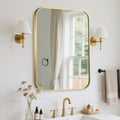 FARMER 24x32 Inch Gold Bathroom Mirror, Rectangle Vanity Mirror, Brushed Mirrors for Wall, Metal Frame Hanging Mirror with Round Corner for Bedrooms, Entryways, Living Rooms, Horizontal/Vertical