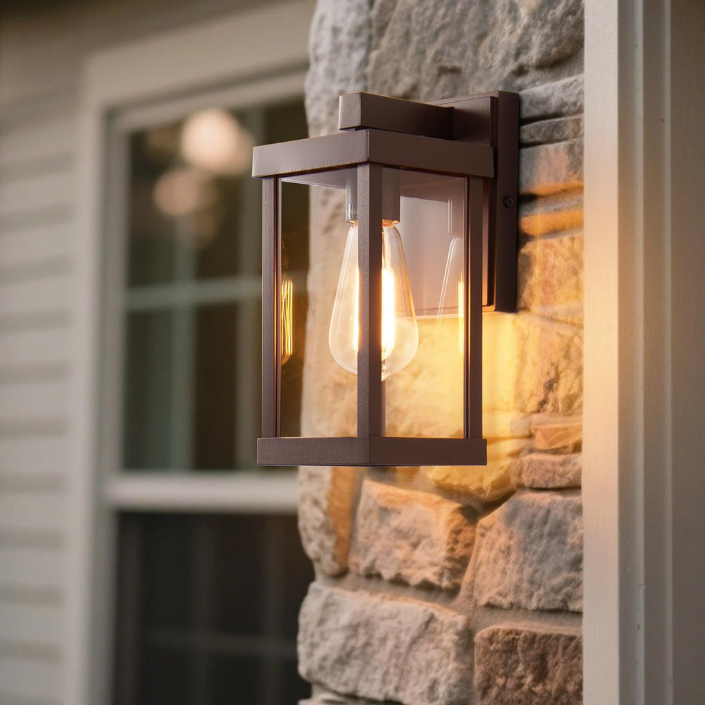 mirrea 11" Classic Outdoor Wall Sconce 1 Light in Oil Rubbed Bronze Rectangular Metal Frame and Clear Glass Shade Waterproof Porch Light Patio Light Pack of 2