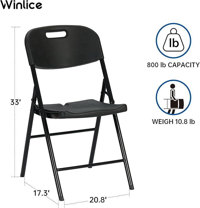 6 Pack Thicker 800 LBS Black Folding Chairs, Commercial Grade Folding Chair, Foldable Chairs for Events