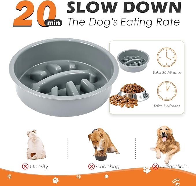 Elevated Dog Bowls with Slow Feeder Dog Bowls, 5 Height Adjustable Raised Bowl Stand with 2 Stainless Steel Food & Water Container, Pet Bowl Elevated for Medium Large Pet