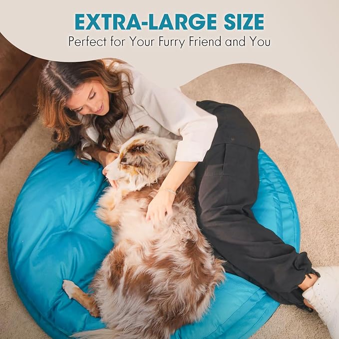 ClevaHome Orthopedic Dog Beds for Extra Large Dogs, 42 inches Ultra-Durable Round Pet Bed with Waterproof, Washable, Removable Cover, Nonslip Bottom (Mosaic Blue)