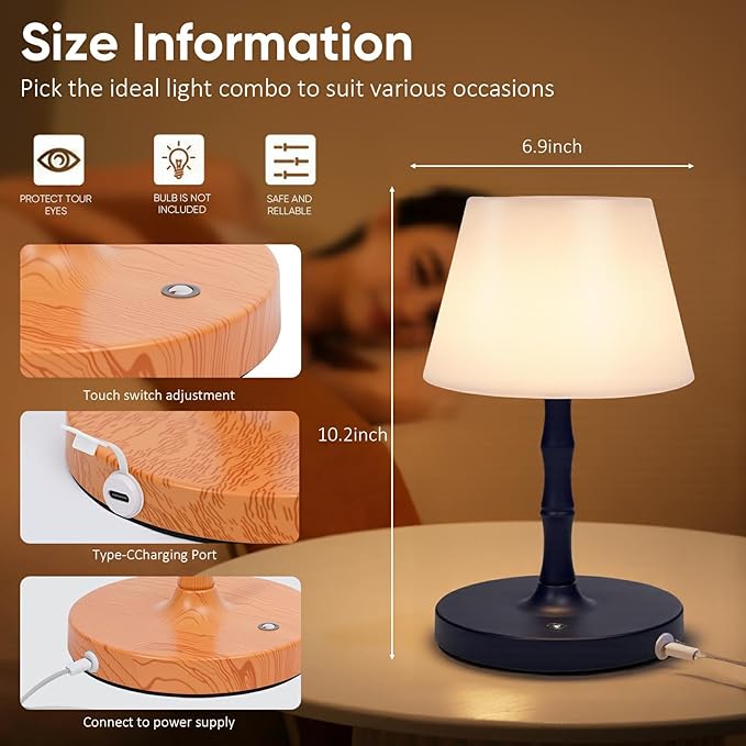 Waterproof Rechargeable Battery Driven Light, Suitable for Offices, bedrooms, Children's Sleep, courtyards, Camping, Restaurants and Other Places, LED Night Light (Black)