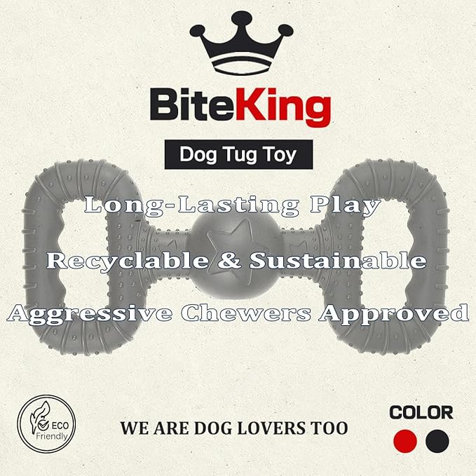 Natural Rubber Dog Toys for Large Aggressive Chewers - Lifetime Replacement - Tough Tug War Dog Toy for Large Dogs Tooth Clean, Black