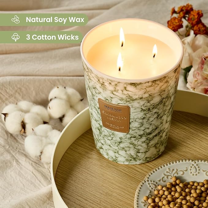 M&SENSE Extra Large Candle 35oz 150H SandalwoodJasmin Scented Candle,3 Wick Highly Scented Jar Candle, XL Candles Gift for Stress Relief, Meditation, Yoga