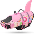 Dog Life Jacket, Dog Life Vest for Swimming, High Flotation Shark Swimming Safety Vest for Large Dogs, Reflective Pet Lifesaver Preserver with Rescue Handle, Pink Donut XL