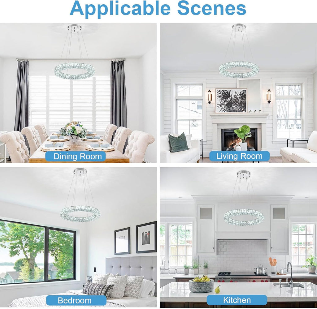 22" Chandelier Crystal Chandeliers Ceiling Light Fixture with Remote Control Flush Mount Ceiling Lights for Living Room Dining Room Bedroom(dimmable)