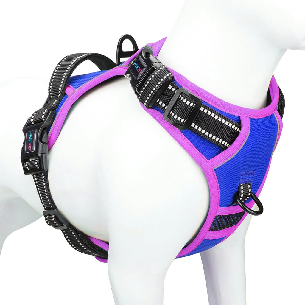 PHOEPET 2019 Upgraded No Pull Dog Harness, Reflective Adjustable Vest, with a Training Handle + 2 Metal Leash Hooks+ 3 Snap Buckles +4 Slide Buckles(XL, Royal Blue)