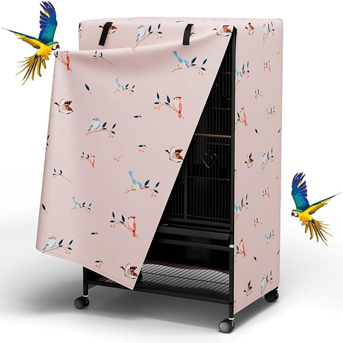 Tchvt Nighttime Bird Cage Covers with Zipper Panel Blackout Birdcage for Winter Universal Breathable Large Good Night Enclosure for Bird (Bird Designs, 33x23x41 inch)
