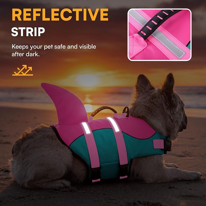 Dog Life Jacket,Dog Life Vest for Swimming,Dog Shark Life Jacket with Rescue Handle,Adjustable Reflective Dog Life Preserver for Extra Large Dog,Green 2XL
