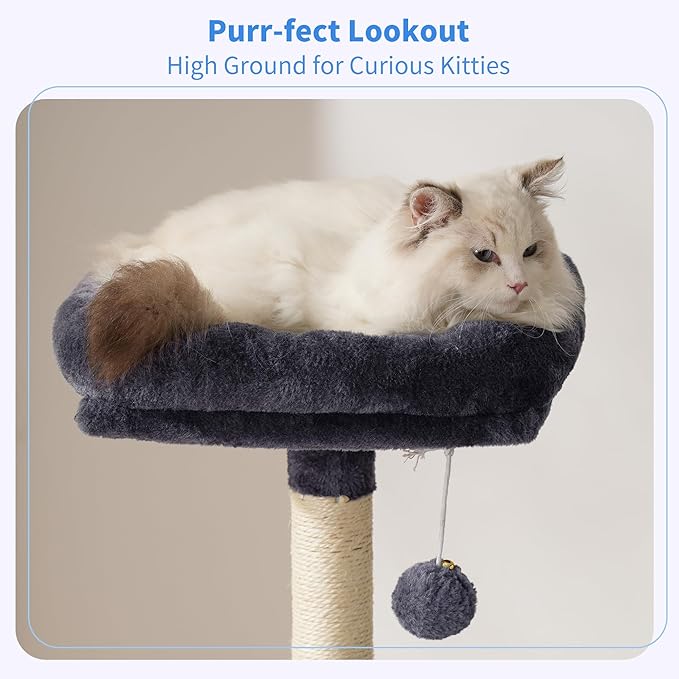 Heybly Cat Tree, 49.2 Inches Cat Tower for Indoor Cats, Spacious Cat House Condo with Hidden Space，Sturdy Steel Tube，Soft Plush Top Perch，Cozy Hammock and Sisal Scratching Posts, Smoky Gray HCT200SG