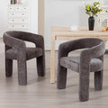 Modern Chenille Dining Chairs Set of 2, Upholstered Barrel Chairs with Arms Comfy Accent Side Chairs for Living Room/Dining Room/Reception, Charcoal Black