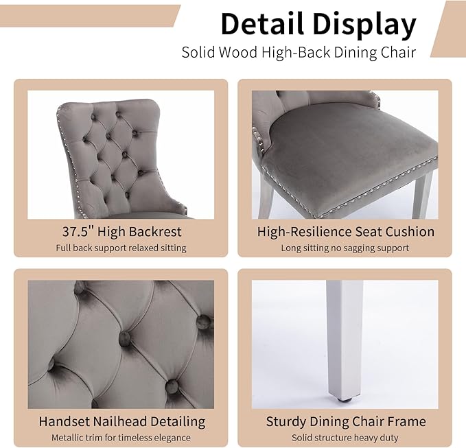 Luxury Upholstered Dining Chairs Set of 2, Beige Kitchen Chair with Silver Metal Legs, Velvet Tufted Back Dining Chair, Sillas de Comedor, Modern Kitchen & Dining Room Chairs (Beige, 2 Pcs)