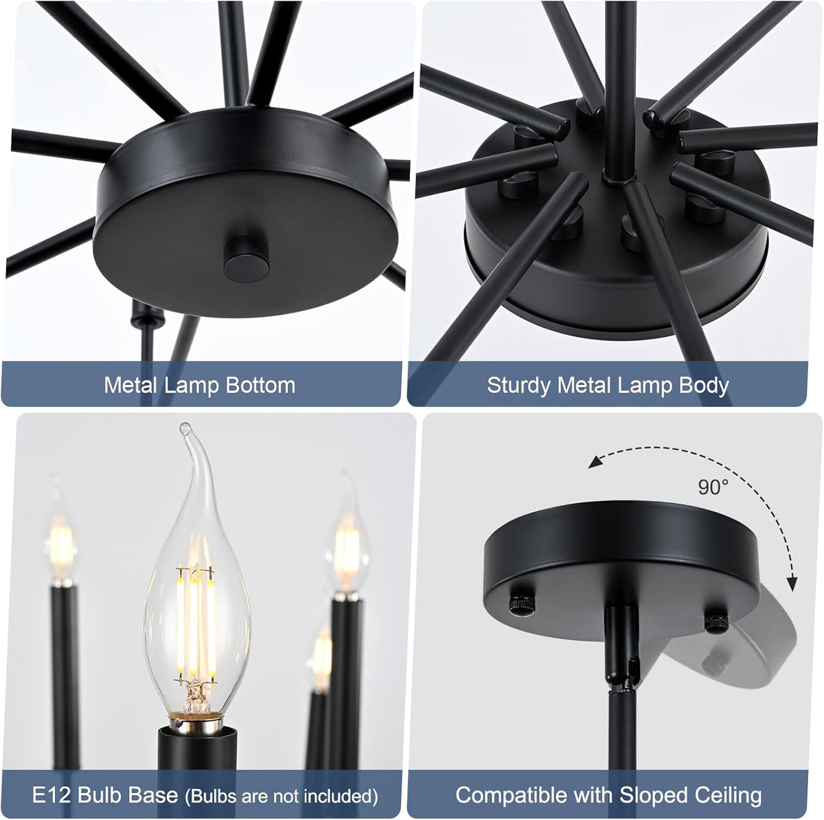 Modern Black Farmhouse Chandeliers, 8-Light Industrial Metal Chandelier Lighting, Classic Candle Hanging Pendant Light Fixtures for Kitchen Bedroom, Dining Room, Living Room,Foyer