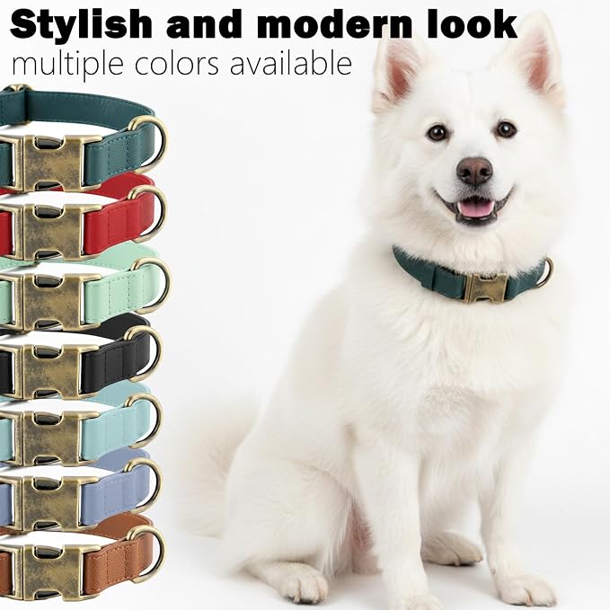Silicone Dog Collar and Leash Set, Waterproof & Odor-Proof Puppy Collar for Small Dogs, Soft Flexible Leather-Look Dog Collars, Durable Thick Adjustable Pet Collar (Green, Large (16-24.5" Neck))