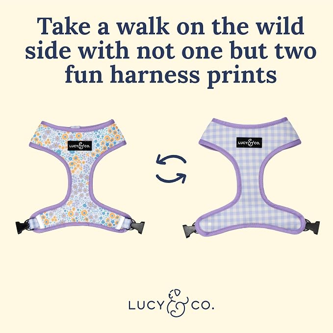Lucy & Co. Reversible Dog Harness - Water-Repellent Neoprene, Dual-Print Design, Easy Swap Style, Adjustable Comfort Fit - Among Wildflowers Reversible Harness - Small