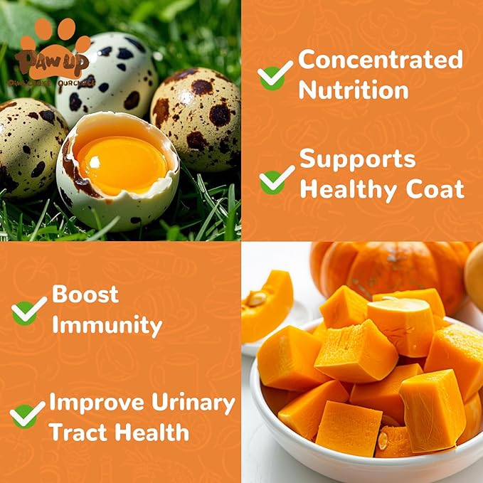 PAWUP Freeze Dried Cat & Dog Treats, Natural Quail Egg Yolk, High Fiber Pumpkin Added, High-Protein Pet Snacks for Coat & Gut Health, 3.5 oz
