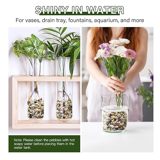 NUPICK 6 lbs Pebbles for Indoor Plants, 3/8 Inch Pea Gravel for Fish Tank, Polished Decorative Rocks for Succulent, Natural River Stones for Vases, Cactus, Landscaping, Bird Bath, Aquarium, Colorful
