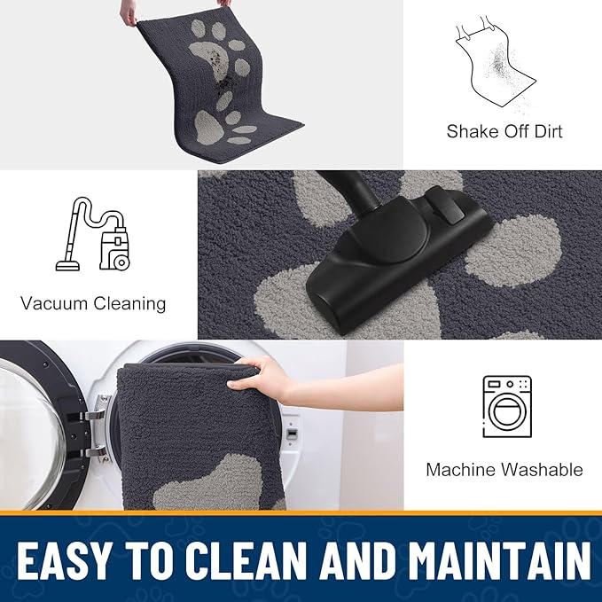 Smiry Dog Door Mat for Muddy Paws, Absorbs Moisture and Dirt, Low-Profile Entryway Mat with Non-Slip Backing, Entry Indoor Outdoor Doormat for Inside Floor (48x32 Inches, Dark Grey, Paw)