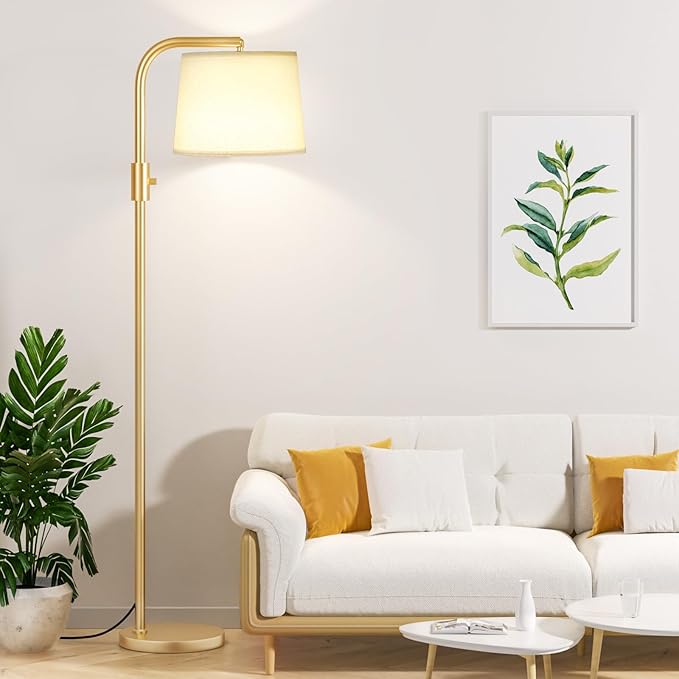 Ambimall Fully Dimmable Floor Lamp - Floor Lamps 9W LED Light Bulbs, Standing Lamps for Living Room, Modern Standing Light Tall Lamp for Bedroom (Gold and Light Beige)