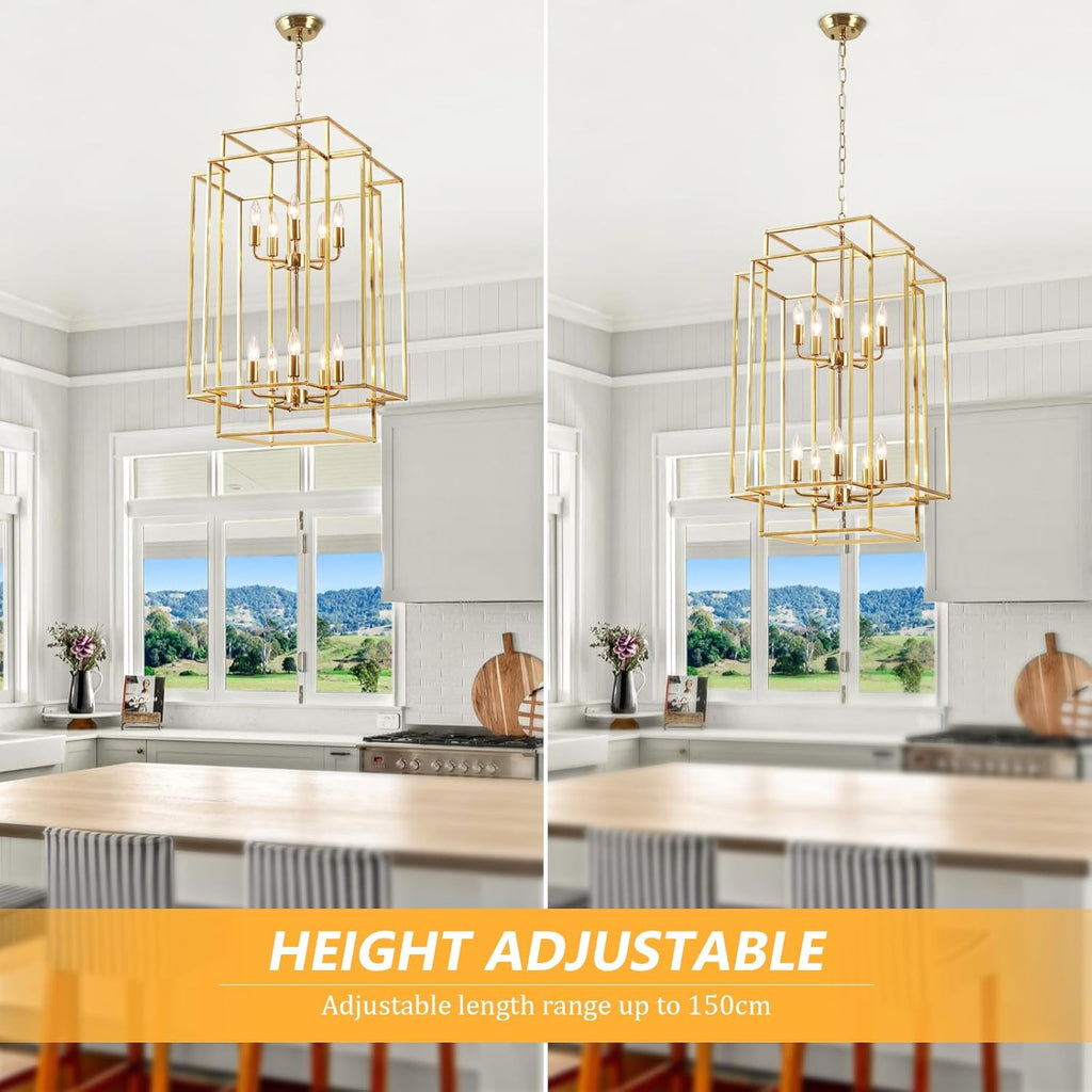 30" Farmhouse Gold Chandelier, 10-Light Foyer Lighting Fixtures, Lantern Tiered Pendant Light Fixtures, Metal Rustic High Ceiling Chandelier for Dining Room Entryway Staircase