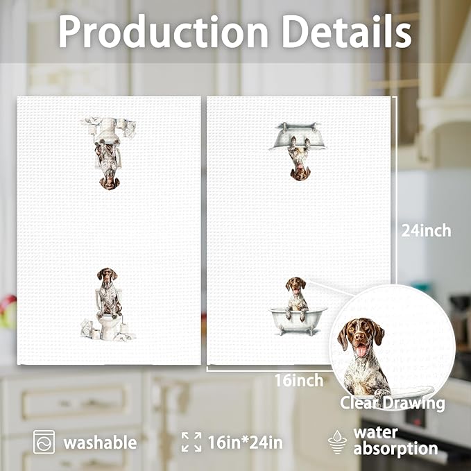 Funny German Shorthaired Pointer Dog Hand Towels Set of 2, Gifts for German Shorthaired Pointer Dog Owners Lovers, Pet Lovers Gifts Toilet Hand Towels for Bathroom Washroom, 16x24In