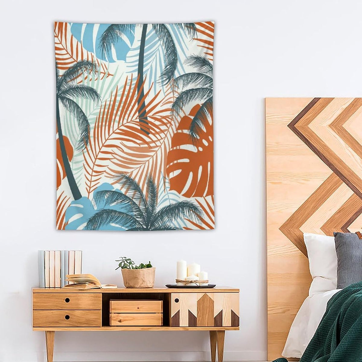 ICMOLYYENLO Palm Leaf Tapestry Wall Hanging, Tropical Leaves Plant Jungle Green Hawaiian Art Home Decor for Guest Bedroom Living Room Dormitory 40x60 Inch