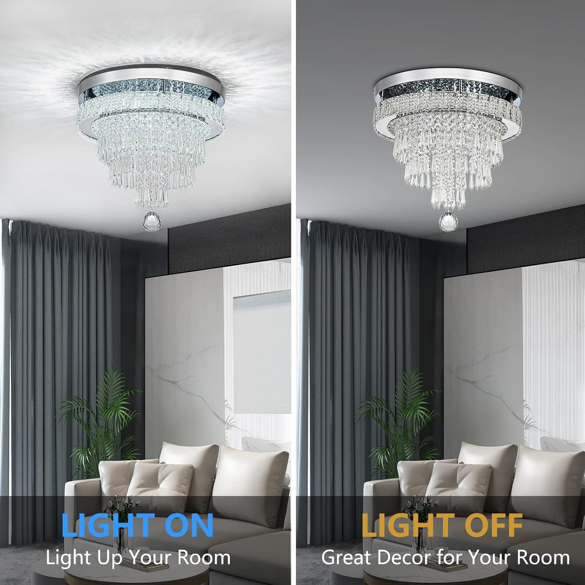 16“ Crystal Chandeliers Light Flush Mount Ceiling Light Fixtures Round Modern LED Chandelier for Living Room Bedroom Dining Room Closet Hallway (Cool White)