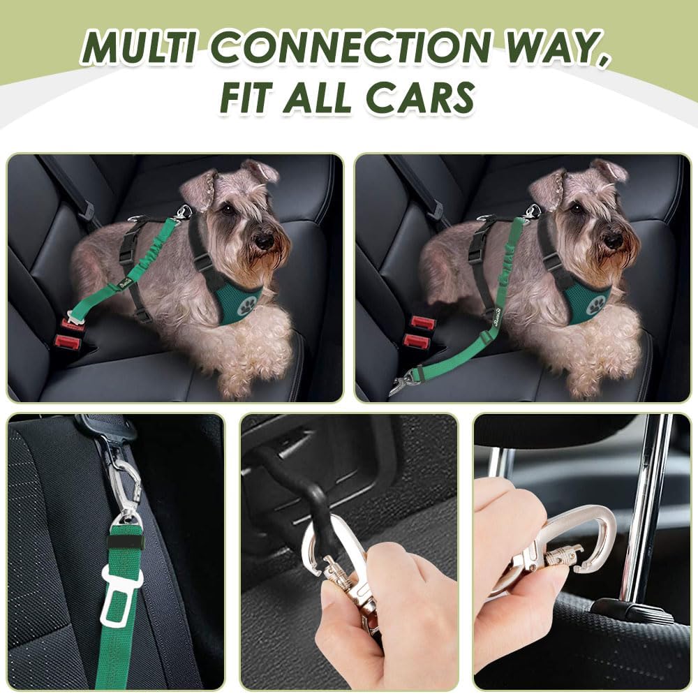 Lukovee Dog Seat Belt for Car, Adjustable Dog Car Harness for Large Medium Small Dogs, Soft Padded & Breathable Mesh Dog Seatbelt with Car Strap and Carabiner((Double Clip 2 in 1),Medium)