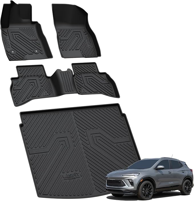 LASFIT Floor Mats & Cargo Mat for Buick Encore GX 2020-2026(Only Fit AWD), TPE All Weather Custom Fit 1st & 2nd Row Rubber Car Mats and Cargo Liner(Lower Position) for Buick Accessories, Black