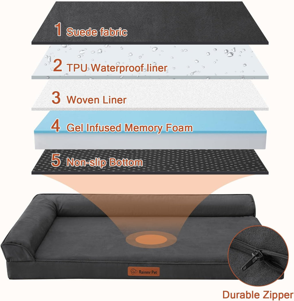 Upgraded Medium Dog Bed, 3" Memory Foam with Waterproof Liner, Chew Resistant Microsuede Cover, Removable and Washable, for Indoor, Outdoor, and Car Use, Nonskid Base, 35x23 Inches M Dark Grey