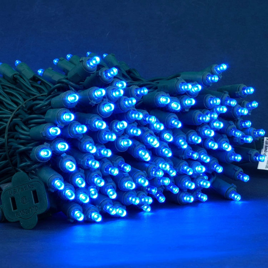 200 Count Blue Wide Angle LED Christmas Lights, 66 ft Green Wire UL Certified Commercial Grade 5mm Holiday String Light Set (Blue)
