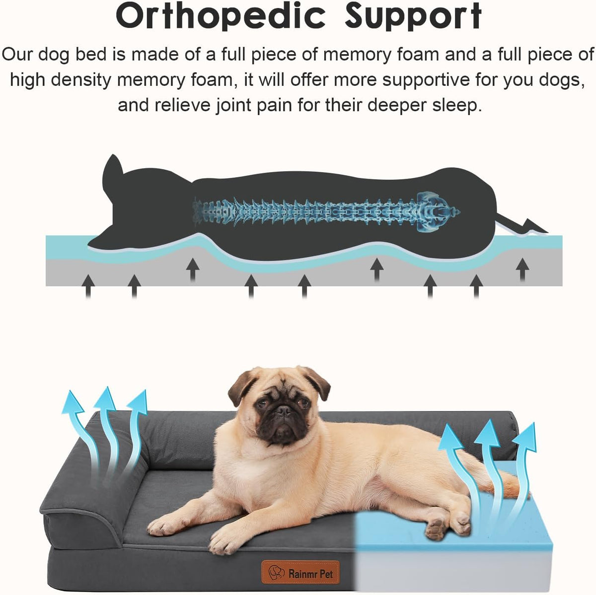 Upgraded Medium Dog Bed, 3" Memory Foam with Waterproof Liner, Chew Resistant Microsuede Cover, Removable and Washable, for Indoor, Outdoor, and Car Use, Nonskid Base, 35x23 Inches M Dark Grey