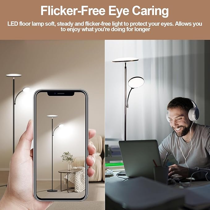 Floor Lamps for Living Room, 44W/4500LM Super Bright 2 in 1 LED Floor Lamp with Remote, Stepless Dimmable, 69" Tall Standing Floor Lamp with Bendable Reading Light for Bedroom Office