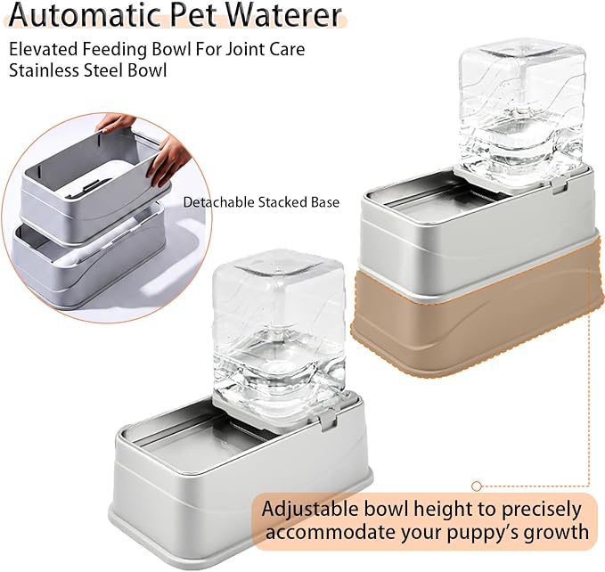 Marchul 1.1Gallon Elevated Dog Feeder and Water Dispenser, Adjustable Gravity Pet Feeder and Water Set with Stainless Steel Bowls, Designed to Protect Dog‘s Neck, Joints, Perfect for Cats and Dogs(4L)