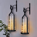 Metal Wall Sconce 35 Led Lantern Set of 2 - Black Wall Mounted Hanging Holder with Glass & Candles Vintage Wall Decor for Porch, Living Room, Dining Room, Bedroom Indoor Decor