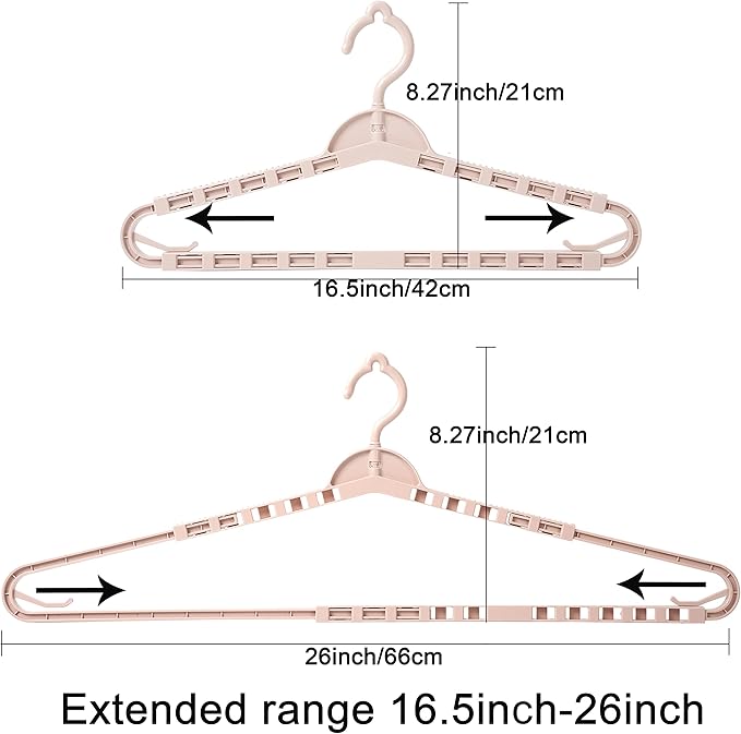 4 Pack Extra Large Hangers Big Clothes Hangers Enlarge Adjustable Shoulder 16.5"-26" Drying Hanger Sturdy for Wide Polos Tops Cardigans Quilt Bath Towel Big and Tall Shirts (Light Pink)