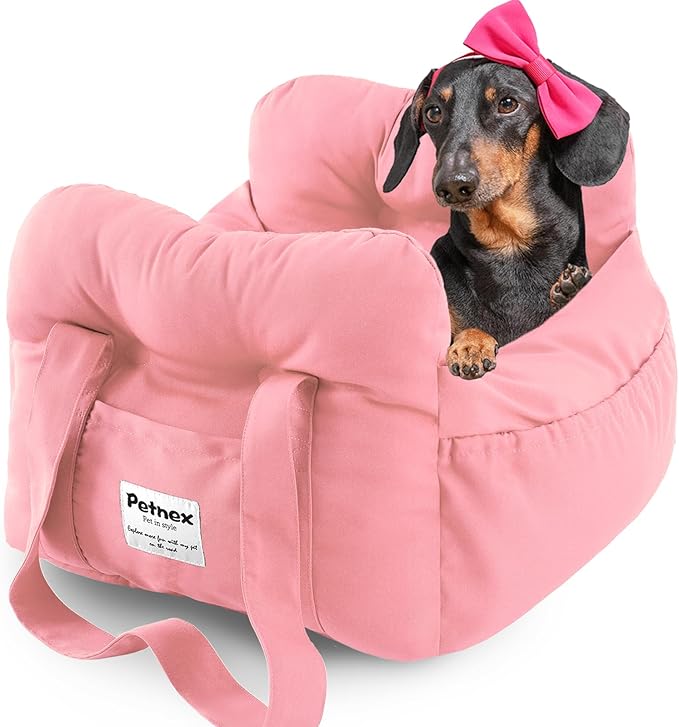 Dog Car Seat for Small Dogs, Portable Puppy Car Seat of Easy Installation, Fashionable Pet Carrier Bag with Large Pockets, Machine Washable Dog Booster Seat (Pink)