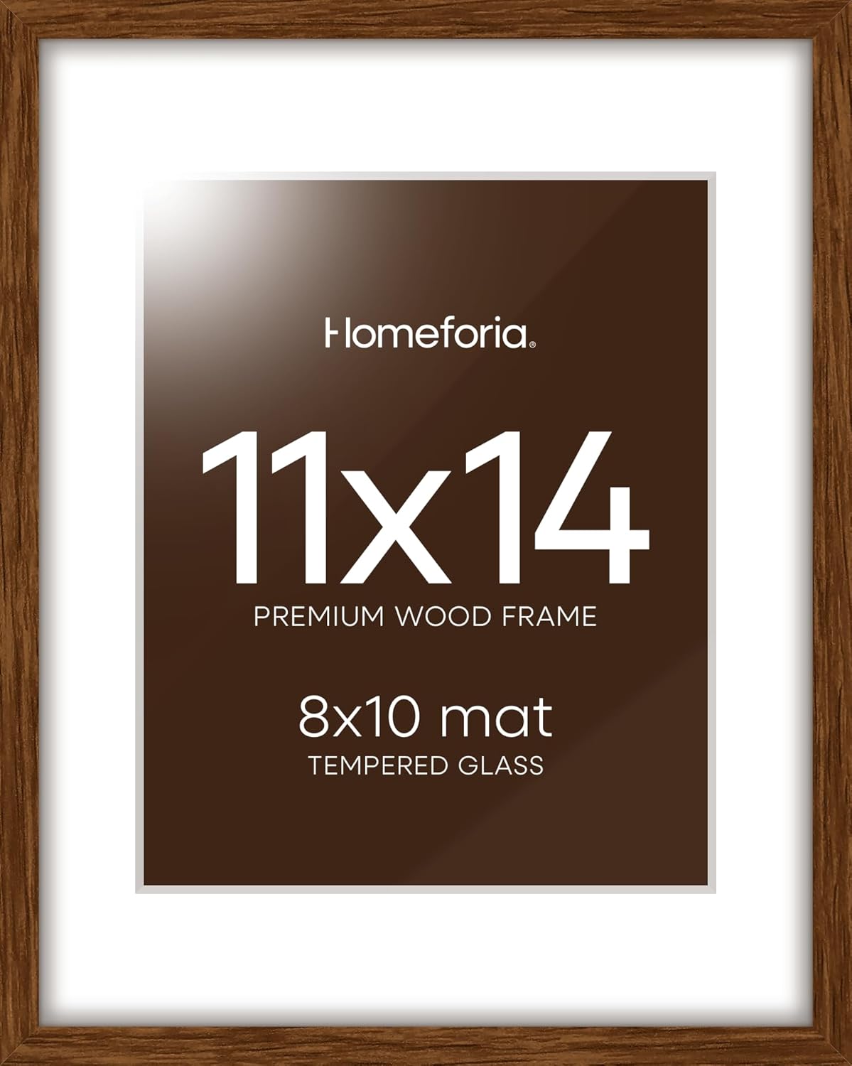 Homeforia 11x14 Brown Picture Frame, High End Dark Oak 11x14 Walnut Poster Frame with Mat 8x10, 11 x 14 Wooden Frame Matted to 8 by 10 inch Photo, 14x11 Thin Frames, Tempered Glass, Wall Kit, Set of 1