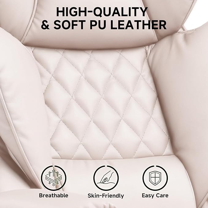 COMHOMA Big and Tall Office Chair, High Back Leather Gaming Chair with Footrest, Executive Ergonomic Office Chairs with Pocket Spring Lumbar Support and with Outward Fixed Soft Armrests