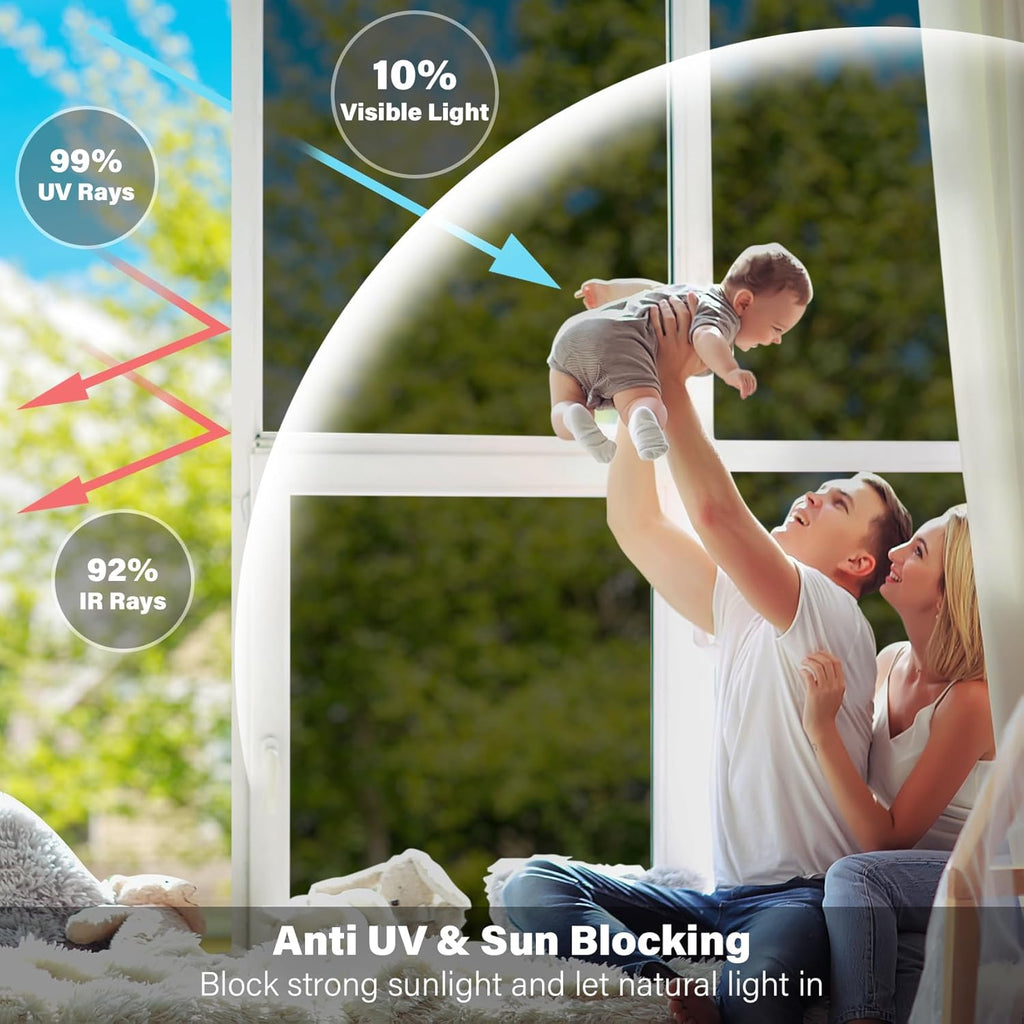 Kromapolis One Way Window Privacy Film Reflective Mirror Home Window Tint, Daytime Privacy Heat Control Anti UV Glass Tinting Static Cling (Black-Silver, 23.6 x 157.4 inch)