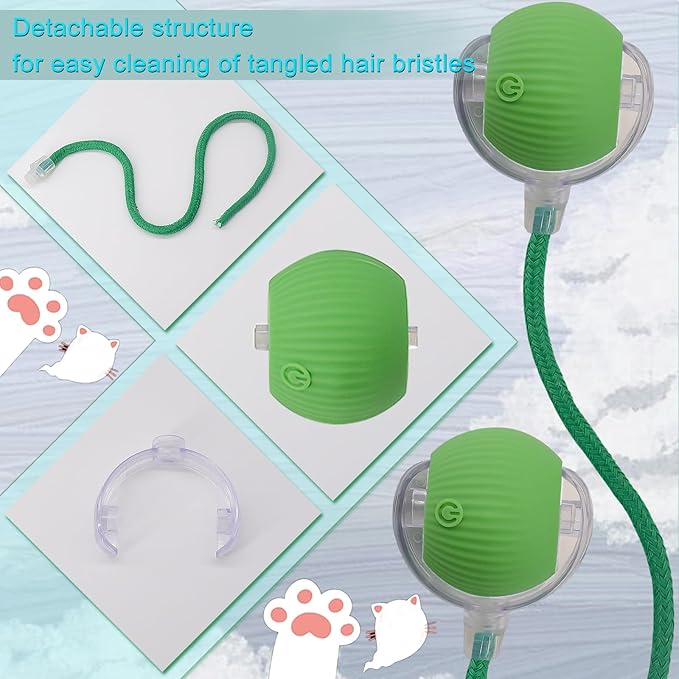 Interactive Cat Dog Toy Ball: Indoor Small Automatic Moving Smart Rolling Fun Pet Game with Led Light and String Tail for Motion Activated, Cute Kitten Puppy Present, Exercise Wheel Supplies (Green)