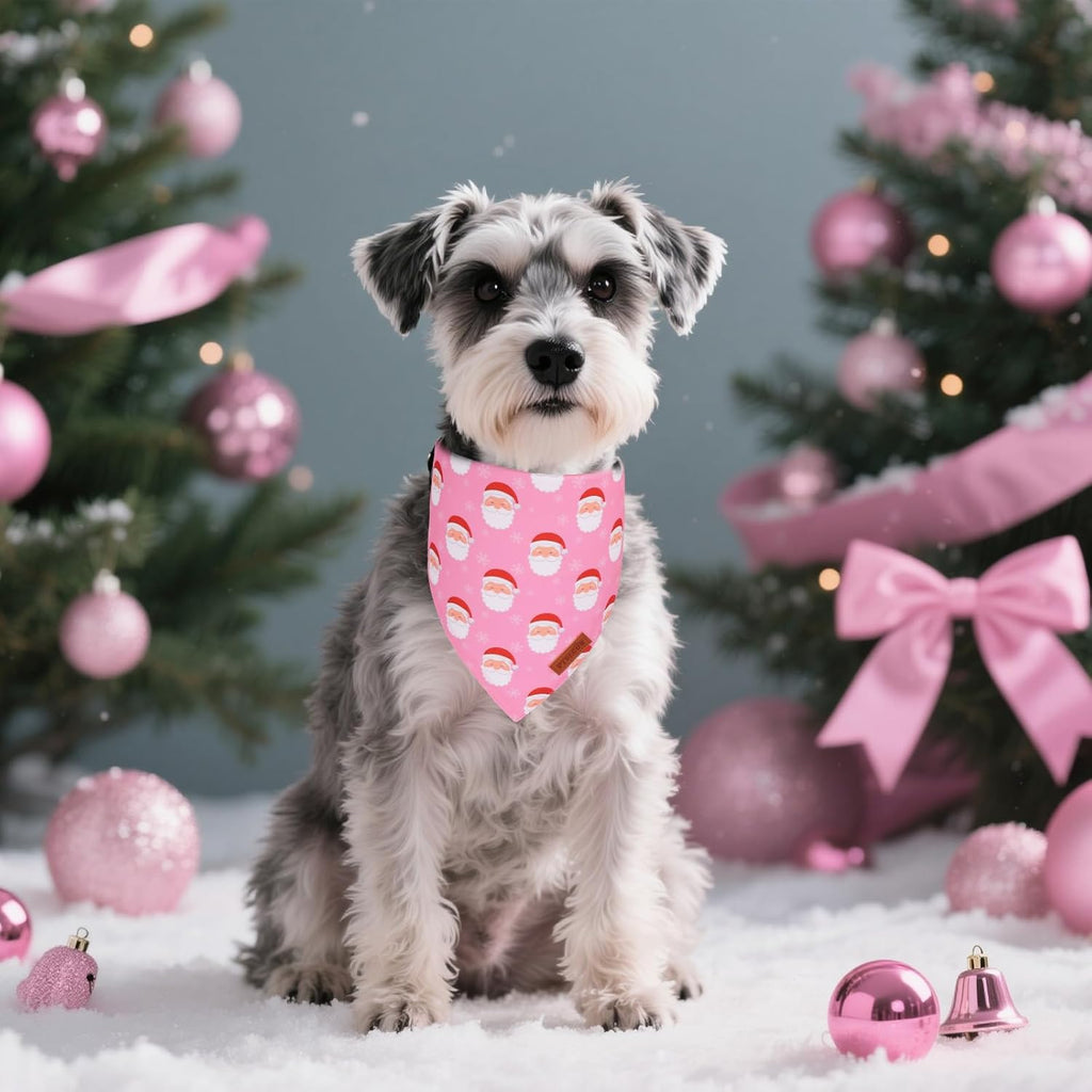PTDECOR Christmas Dog Bandana, Santa Snowman Design Reversible Holiday Pet Scarf, Pink Triangle Fit Female Christmas Bandanas for Small Dogs Pets (Small)
