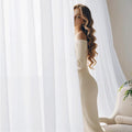 NICETOWN White Privacy Sheer Long Curtains 96 Inch Length for Bedroom Living Room 2 Panels Set Non-See-Through Semi Sheer Curtains Light Filtering Window Drapes, 42" W