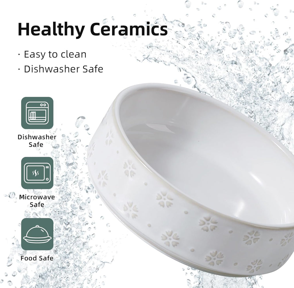 6.1inch Ceramic Set of 2 Dog and Cat Bowls, Food and Water Bowls for Toy Breed Dogs, Kitty, 2pcs Pet Dishes, Cat Feeder(2Dishes, White with Snowflake Pattern)